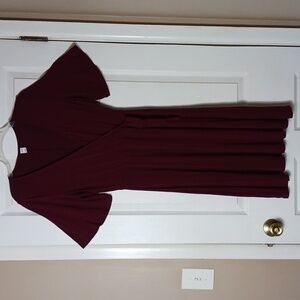 Old Navy Maroon V Neck Faux Waist Tie Short Sleeve Dress Size S
